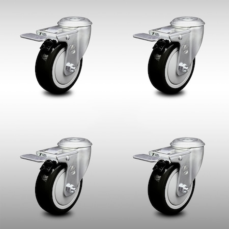 Service Caster 4 Inch SS Black Polyurethane Swivel Bolt Hole Caster Set with Total Lock Brake SCC-SSBHTTL20S414-PPUB-BLK-4
